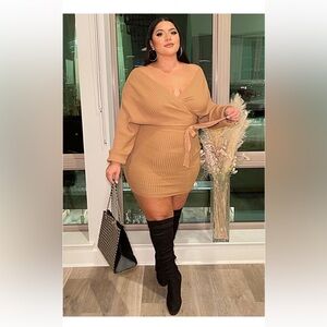 Elegant Tan Wrap Dress